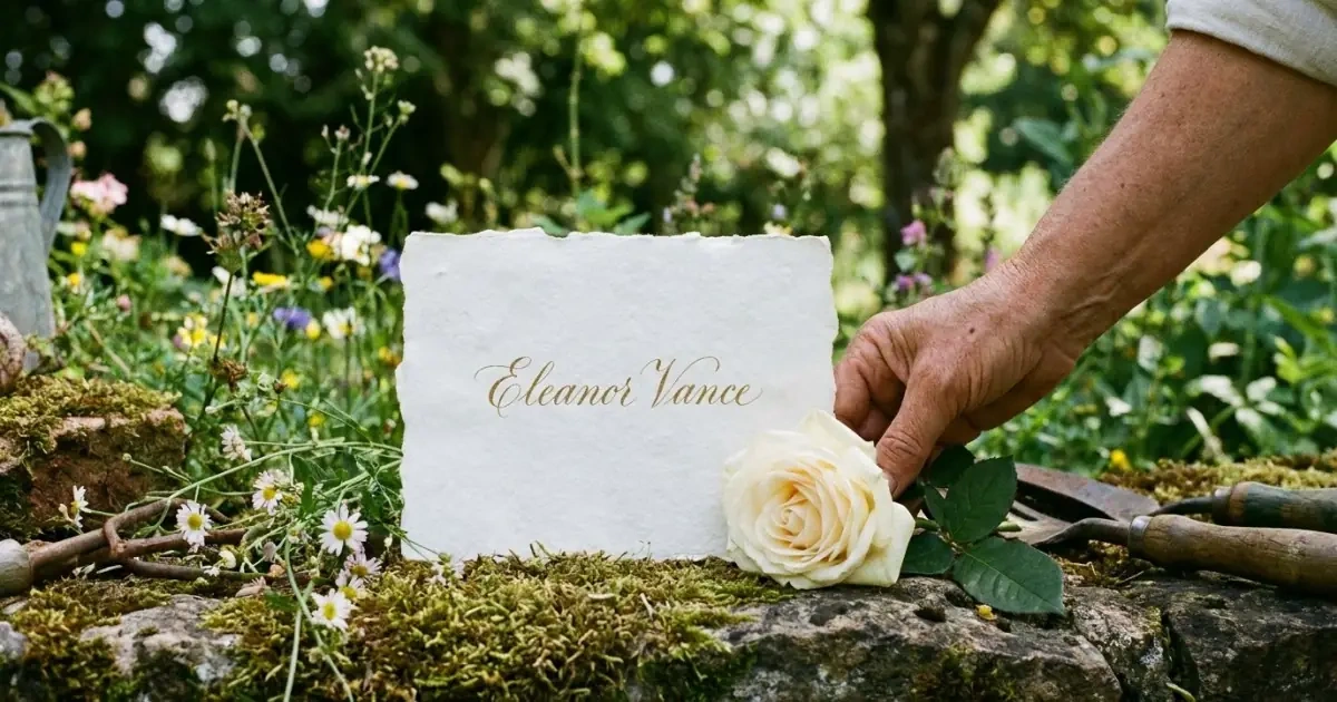 A name written on paper next to a flower, showing how popular names can be personal and strong.