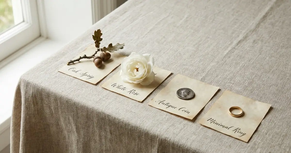 Four distinct symbolic elements neatly arranged showing different styles of regal baby names.