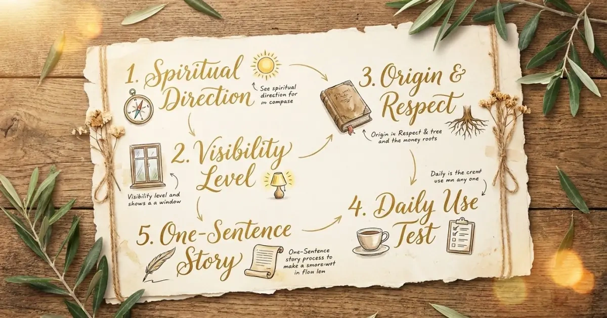 A cozy, hand-drawn 5-step infographic framework for choosing sacred baby names with confidence