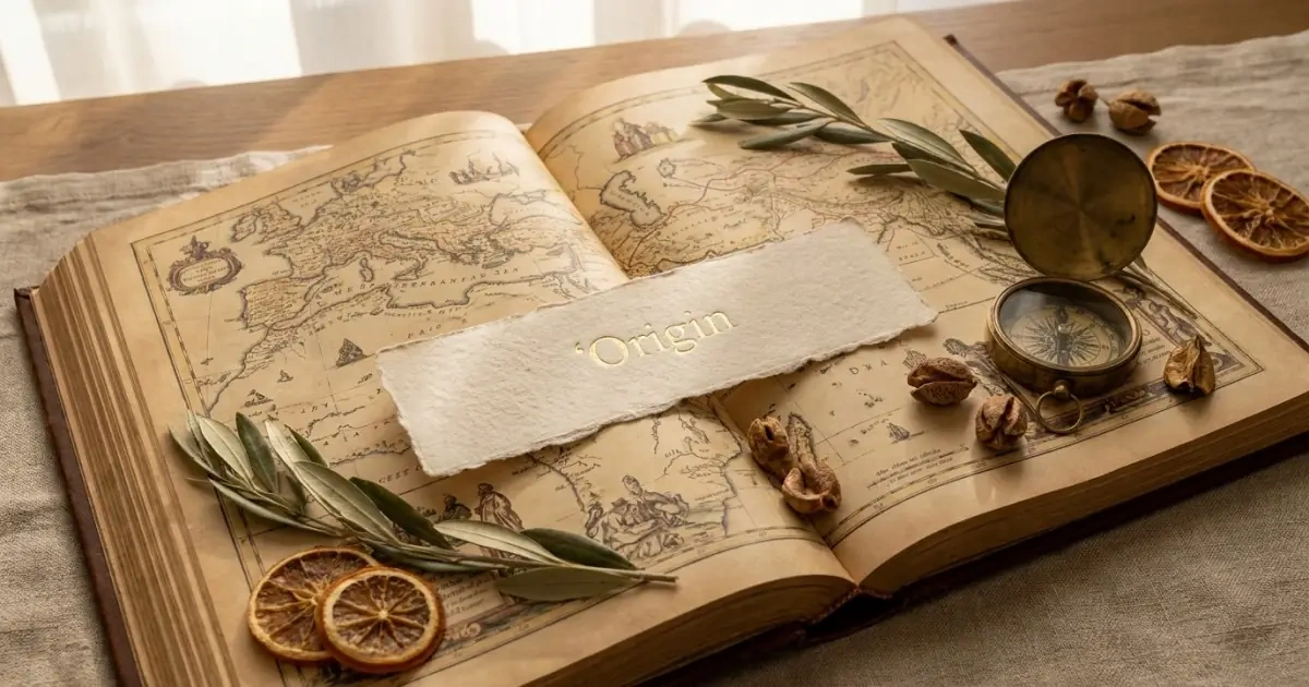 A vintage atlas and compass representing the cultural origins of sacred baby names