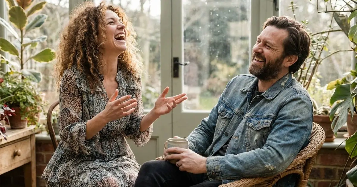 Two friends laughing, illustrating that shared names do not weaken individual identity.