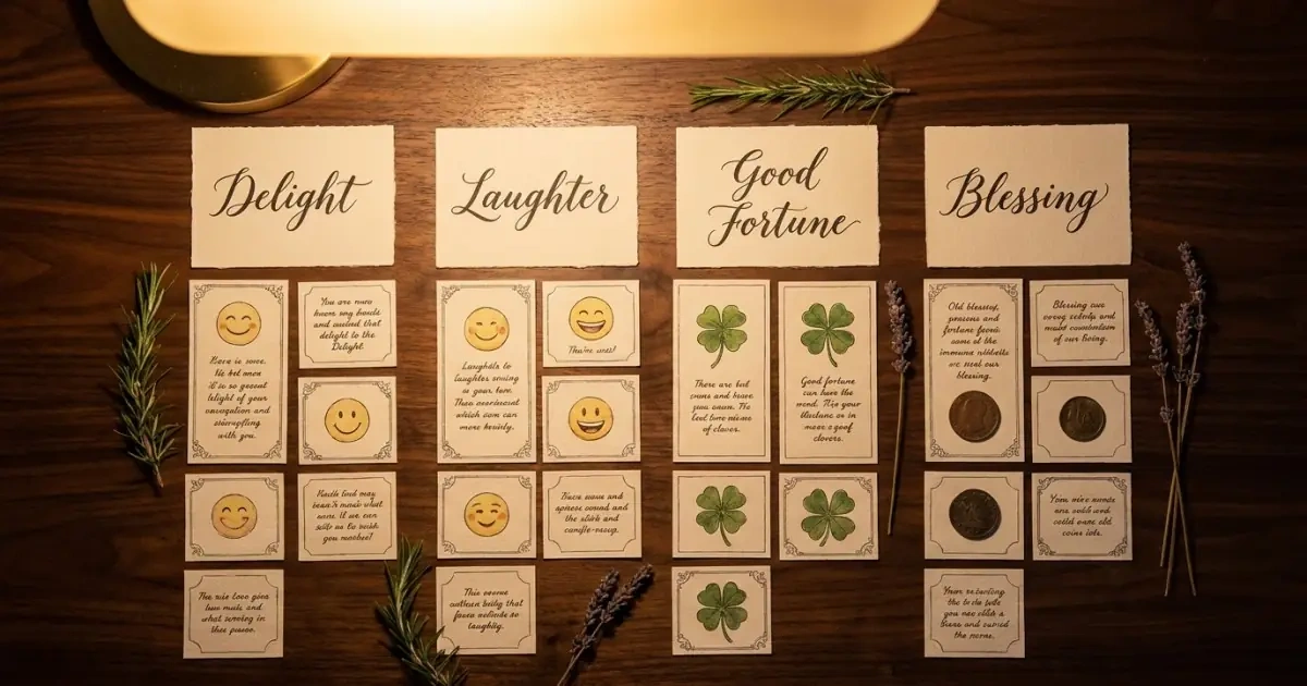 A beautifully organized desktop shortlist method organizing happy name categories.