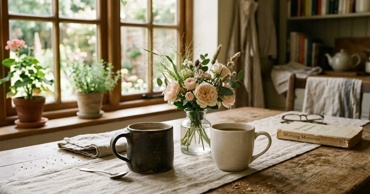 Two different yet complementary ceramic mugs on a table symbolizing sibling name balance