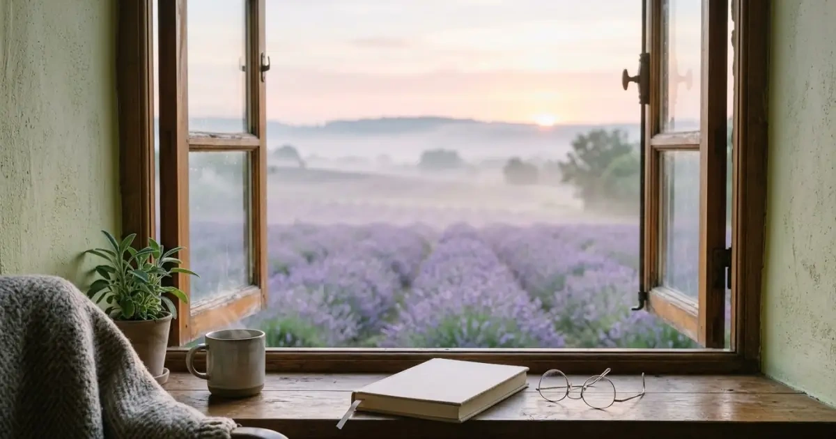 A peaceful window overlooking a lavender field, symbolizing the need for time rather than a new search.