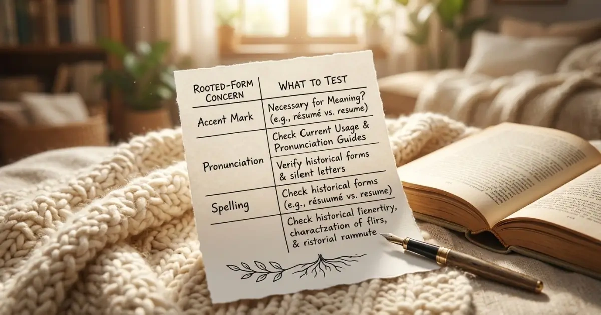 A cozy handwritten infographic guide for testing rooted forms of Spanish baby names