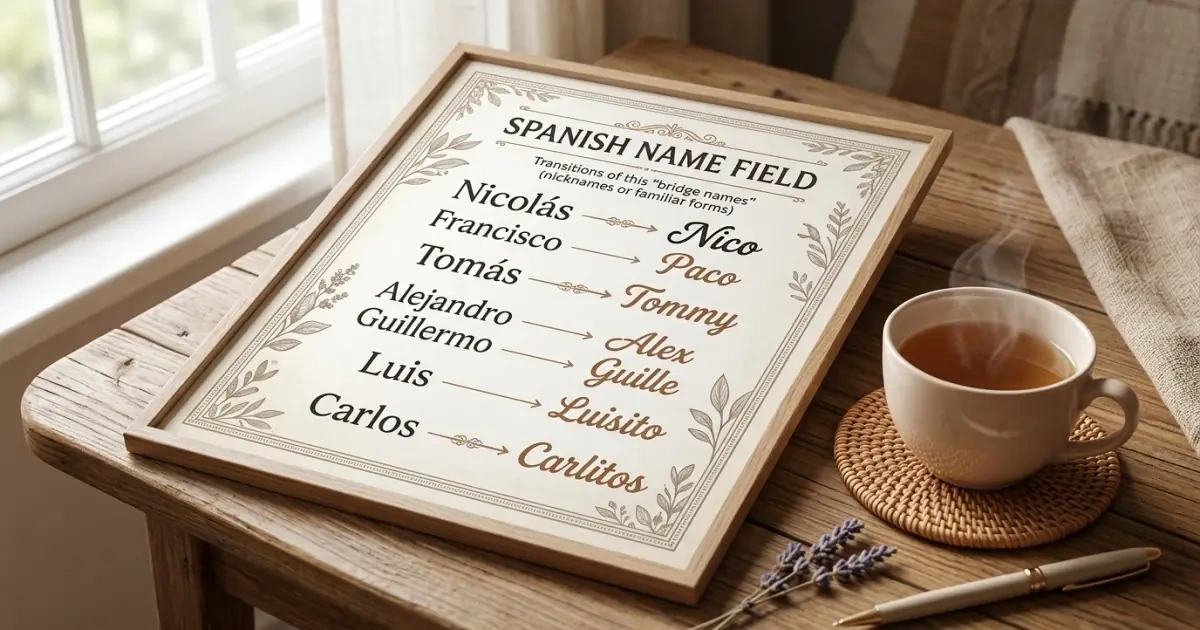 A home directory style infographic showing how bridge forms keep Spanish names portable