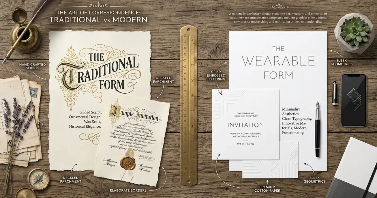 A stationery comparison infographic displaying heavy versus wearable name forms