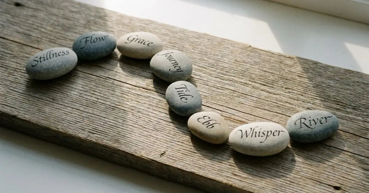 River stones with names, illustrating how style waves create name crowding.