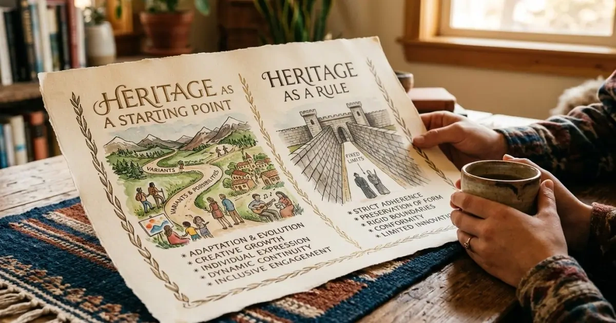 An infographic comparing heritage as a starting point versus a rigid rule for naming