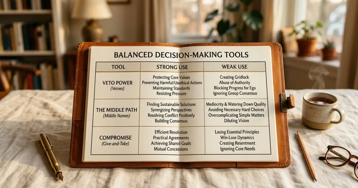 An analytical infographic chart exploring the strong and weak uses of naming tools and compromise