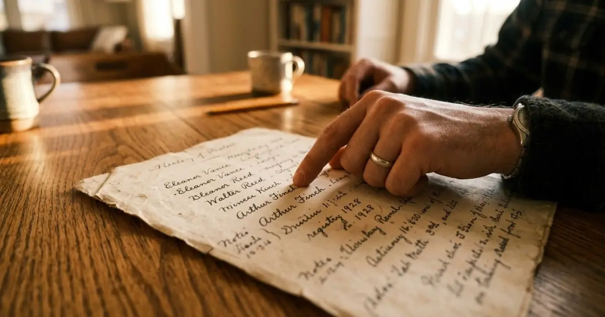 A close-up of a parent evaluating written options, showcasing what to do if baby has no name after birth.