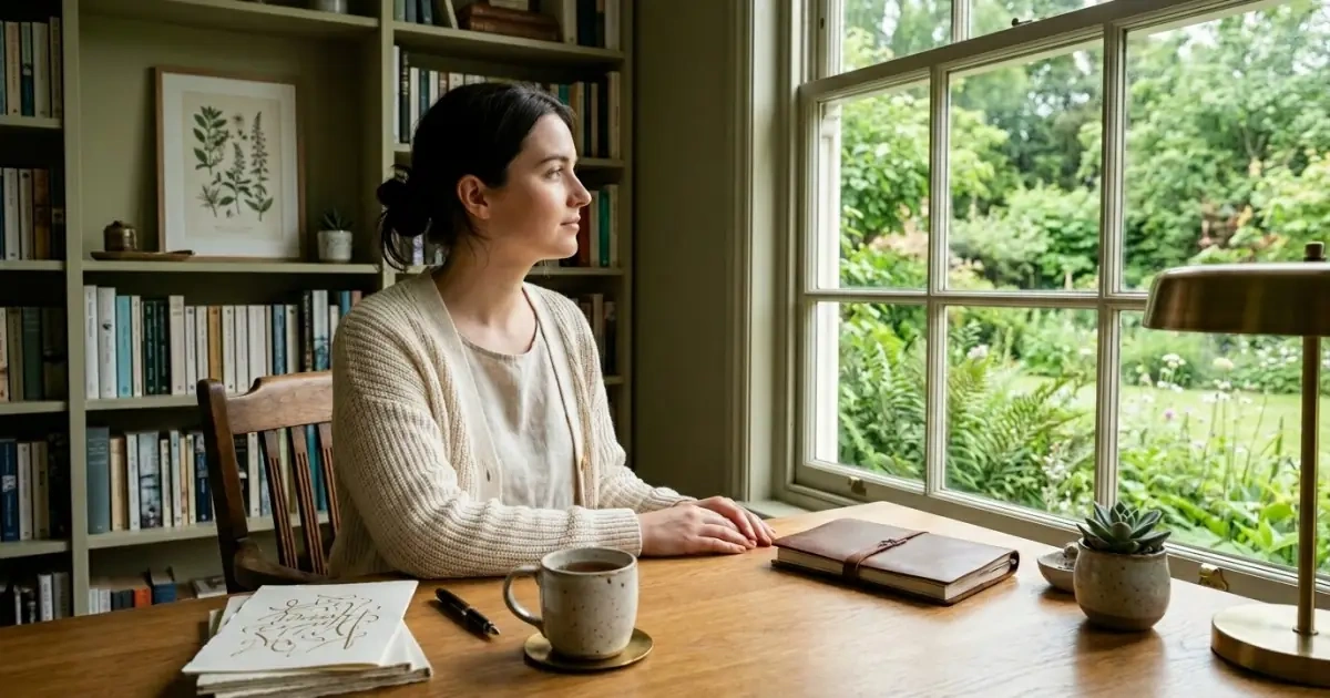 A peaceful and organized desk scene representing wise waiting and choosing a baby name after birth with confidence.