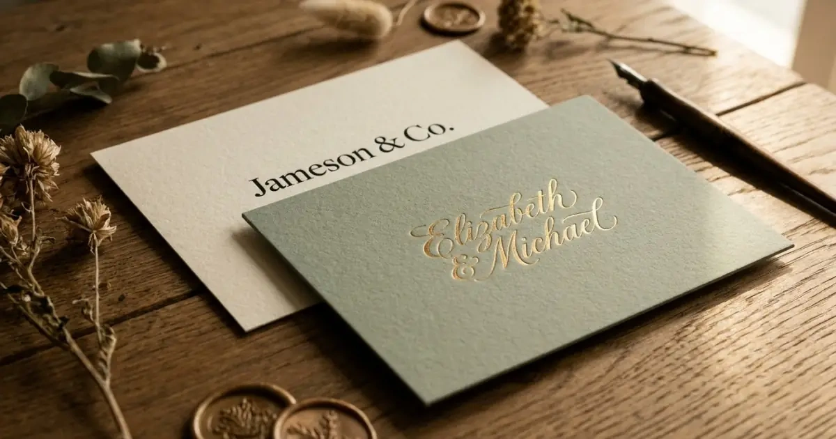 Two name cards demonstrating a classic first name paired with culturally rooted baby names in the middle.