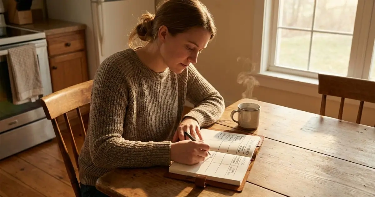 A mother mapping out usability for names that are hard to spell in a notebook