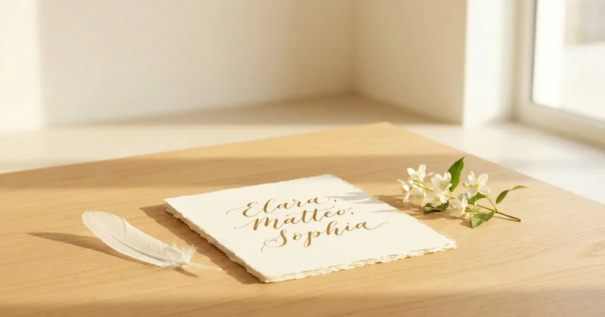 A beautifully clean and minimalist card with a final selection of three baby names.
