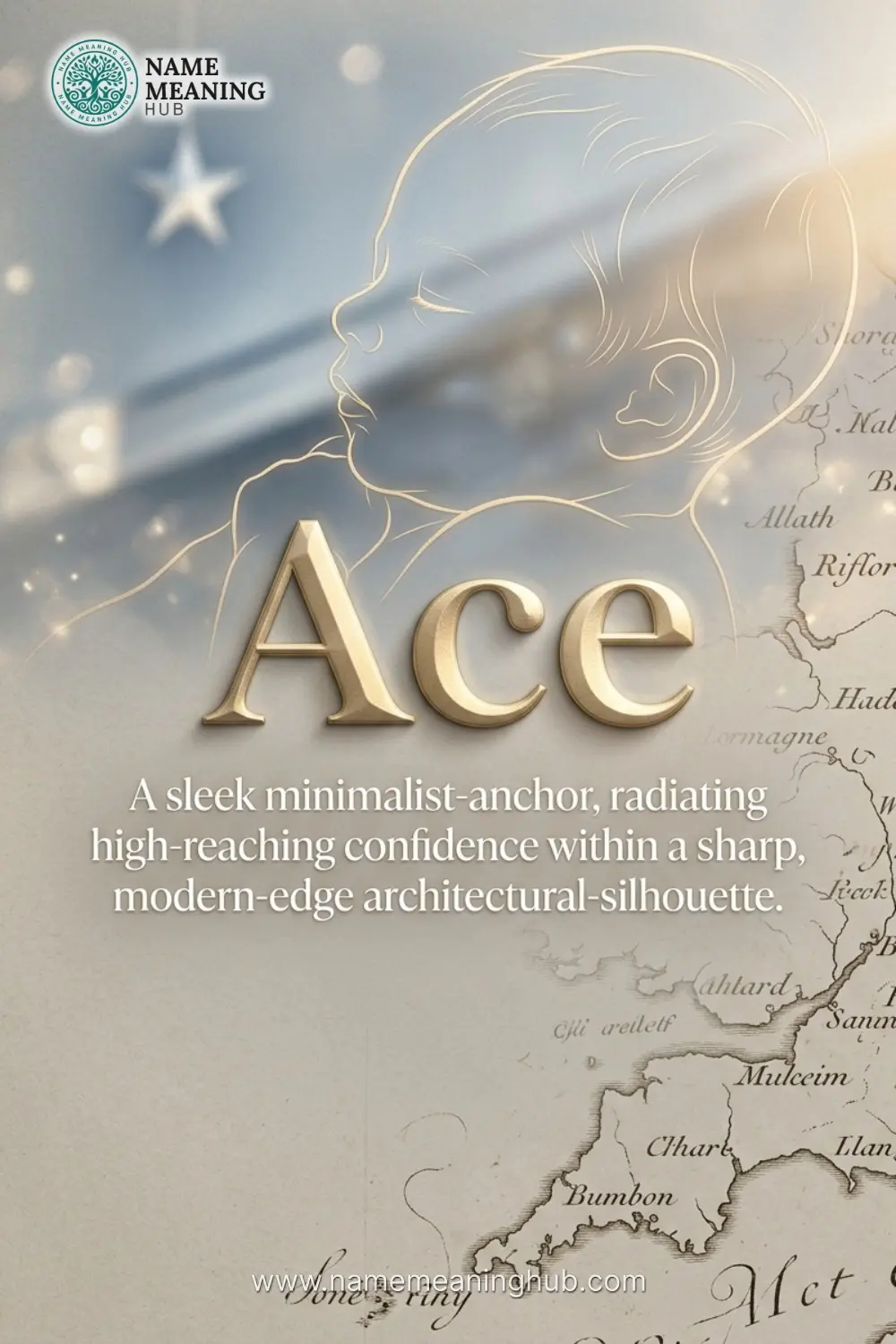 Meaning of the name Ace: A sleek minimalist-anchor, radiating high-reaching confidence within a sharp, modern-edge architectural-silhouette.