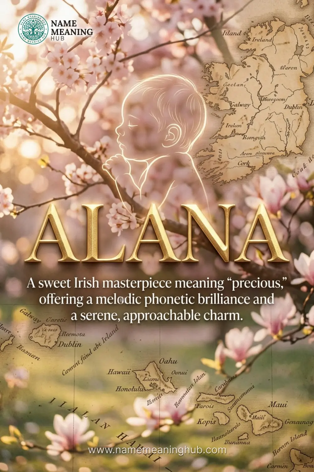 Meaning of the name Alana: A sweet Irish masterpiece meaning "precious," offering a melodic phonetic brilliance and a serene, approachable charm.