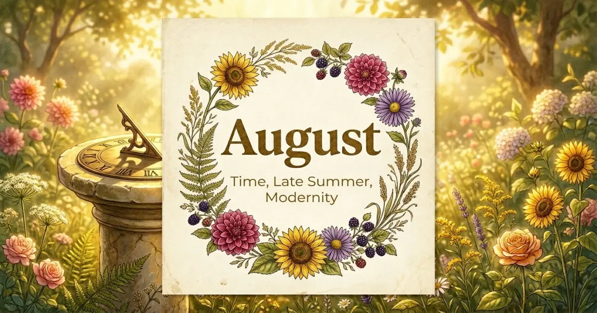 August meaning themes: time, late summer, modernity