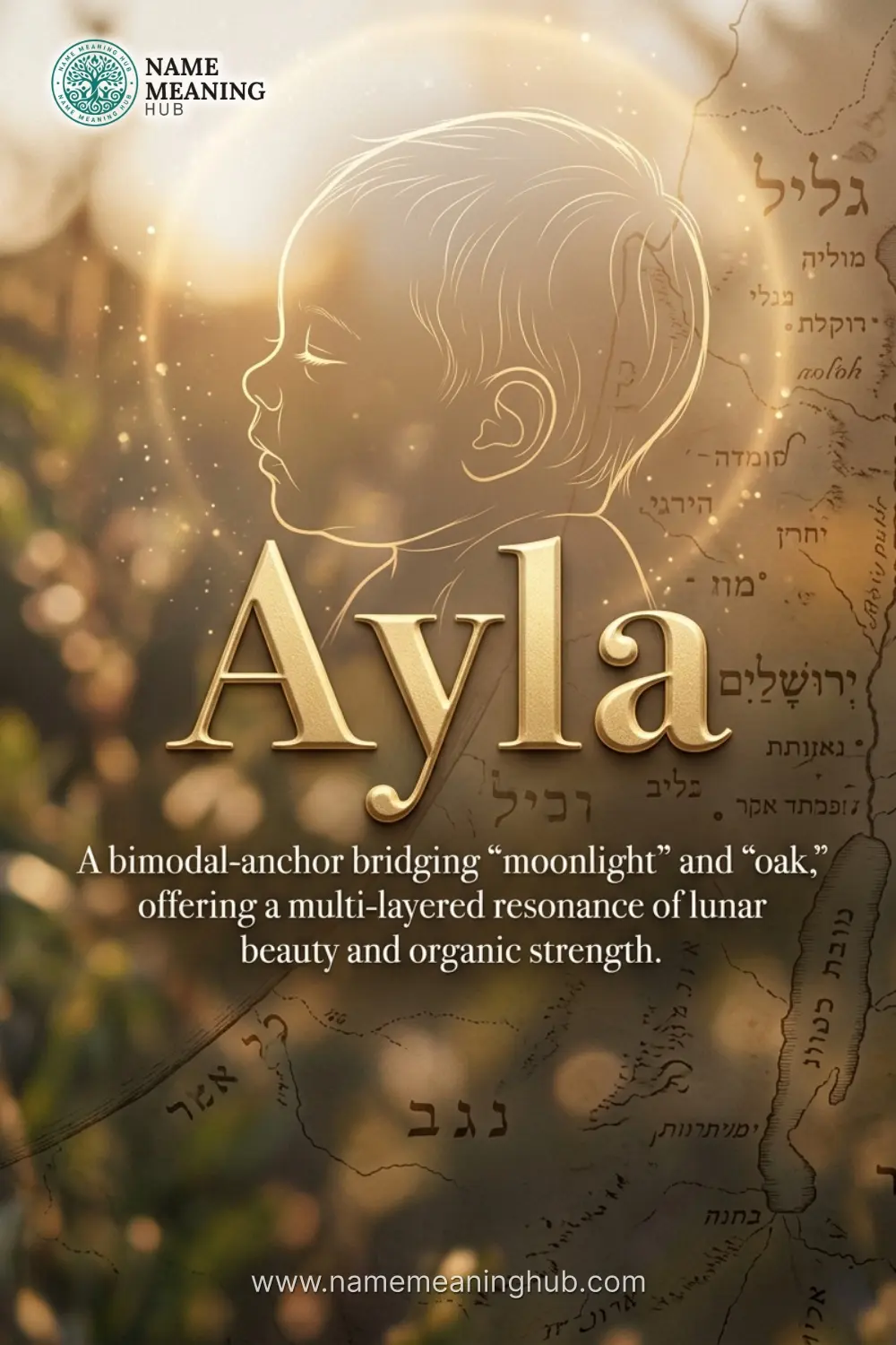 Meaning of the name Ayla: A bimodal-anchor bridging "moonlight" and "oak," offering a multi-layered resonance of lunar beauty and organic strength.