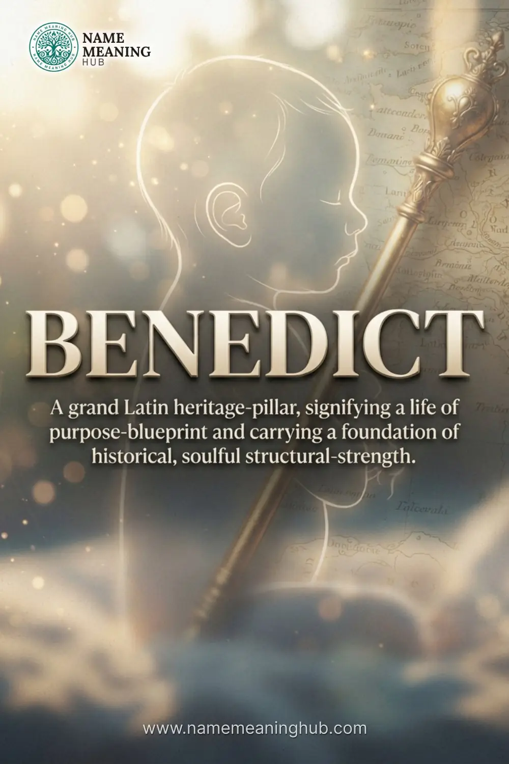Meaning of the name Benedict: A grand Latin heritage-pillar, signifying a life of purpose-blueprint and carrying a foundation of historical, soulful structural-strength.