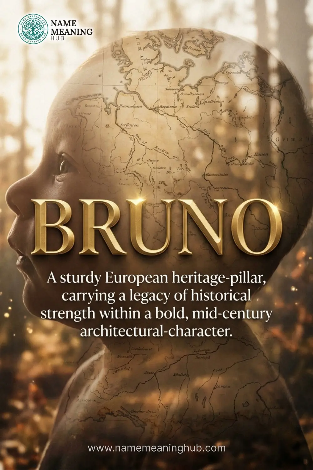 Meaning of the name Bruno: A sturdy European heritage-pillar, carrying a legacy of historical strength within a bold, mid-century architectural-character.