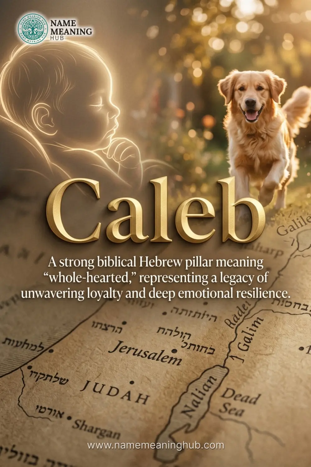 Meaning of the name Caleb: A strong biblical Hebrew pillar meaning "whole-hearted," representing a legacy of unwavering loyalty and deep emotional resilience.
