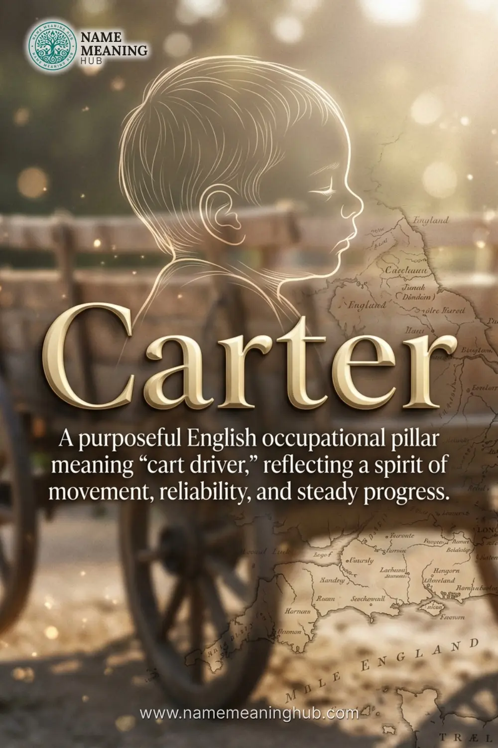Meaning of the name Carter: A purposeful English occupational pillar meaning "cart driver," reflecting a spirit of movement, reliability, and steady progress.