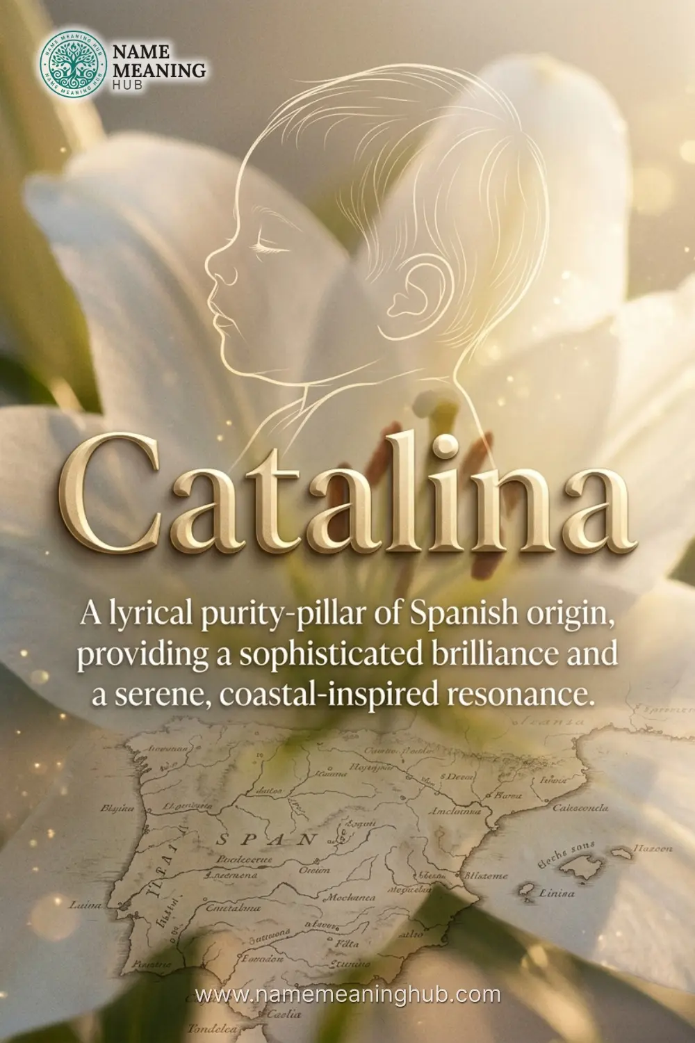 Meaning of the name Catalina: A lyrical purity-pillar of Spanish origin, providing a sophisticated brilliance and a serene, coastal-inspired resonance.
