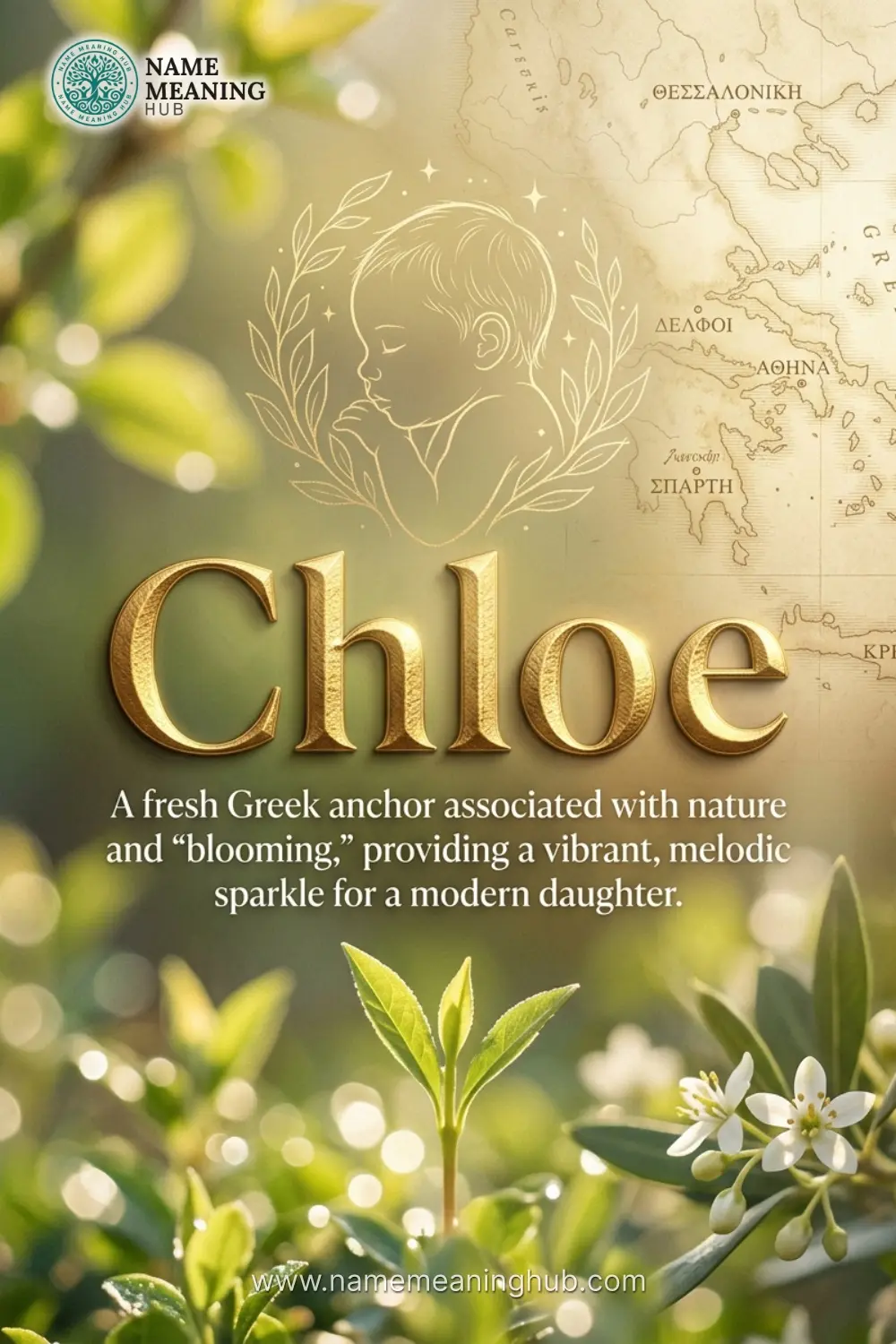 Meaning of the name Chloe: A fresh Greek anchor associated with nature and "blooming," providing a vibrant, melodic sparkle for a modern daughter.