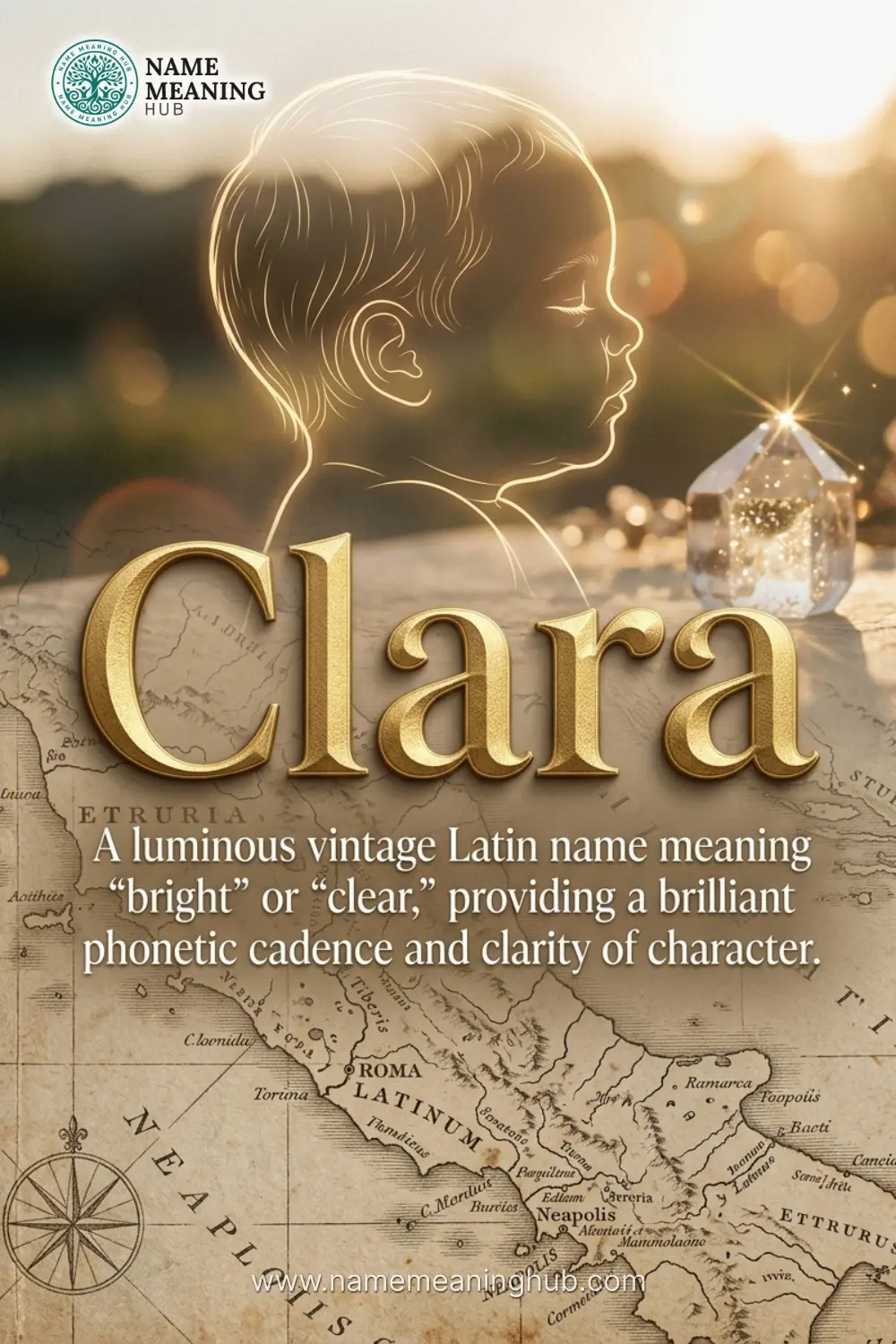 Meaning of the name Clara: A luminous vintage Latin name meaning "bright" or "clear," providing a brilliant phonetic cadence and clarity of character.