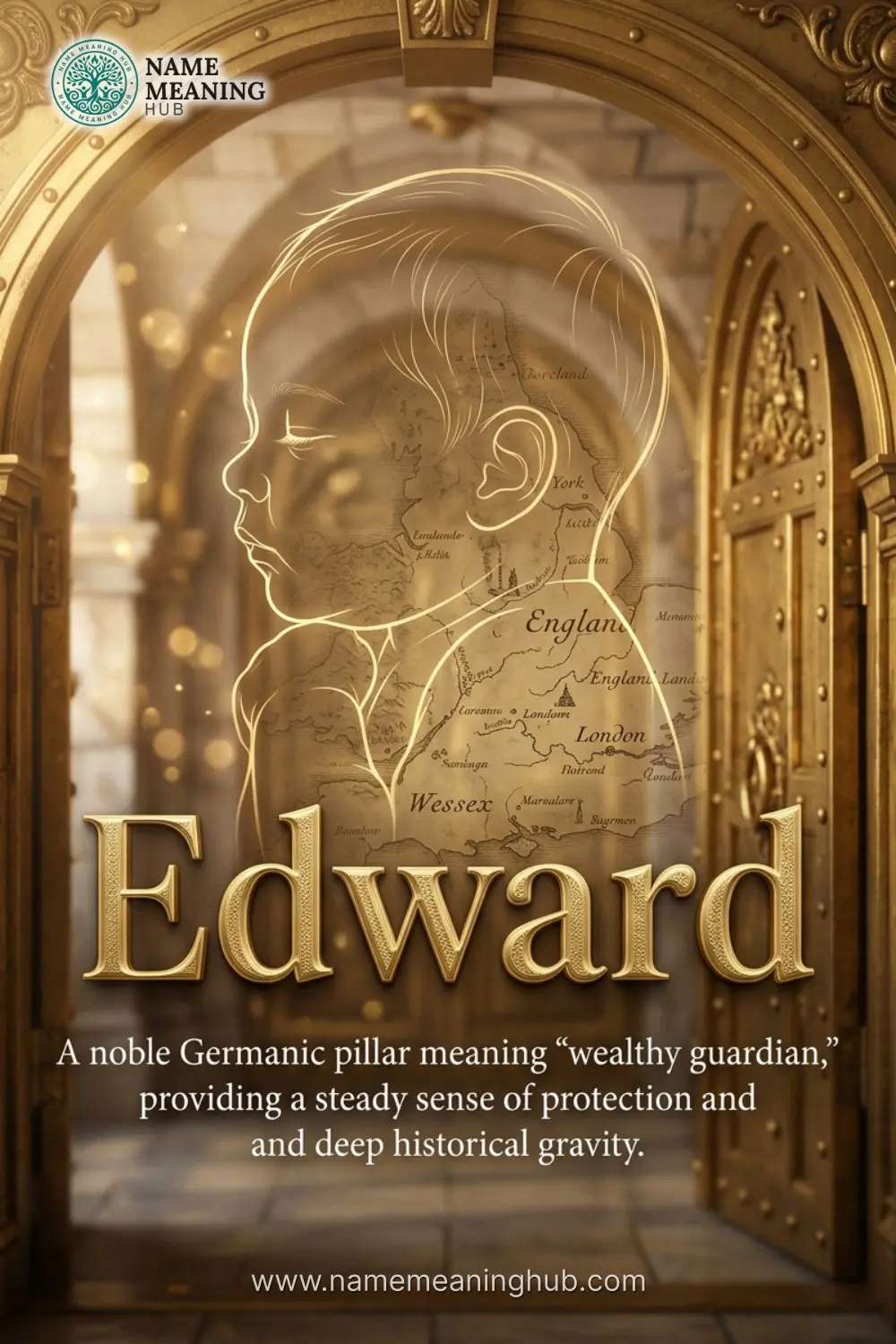 Meaning of the name Edward: A noble Germanic pillar meaning "wealthy guardian," providing a steady sense of protection and deep historical gravity.