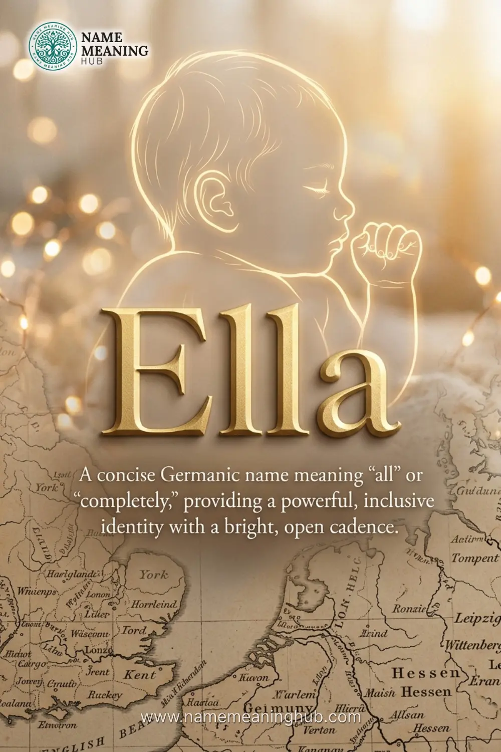 Meaning of the name Ella: A concise Germanic name meaning "all" or "completely," providing a powerful, inclusive identity with a bright, open cadence.