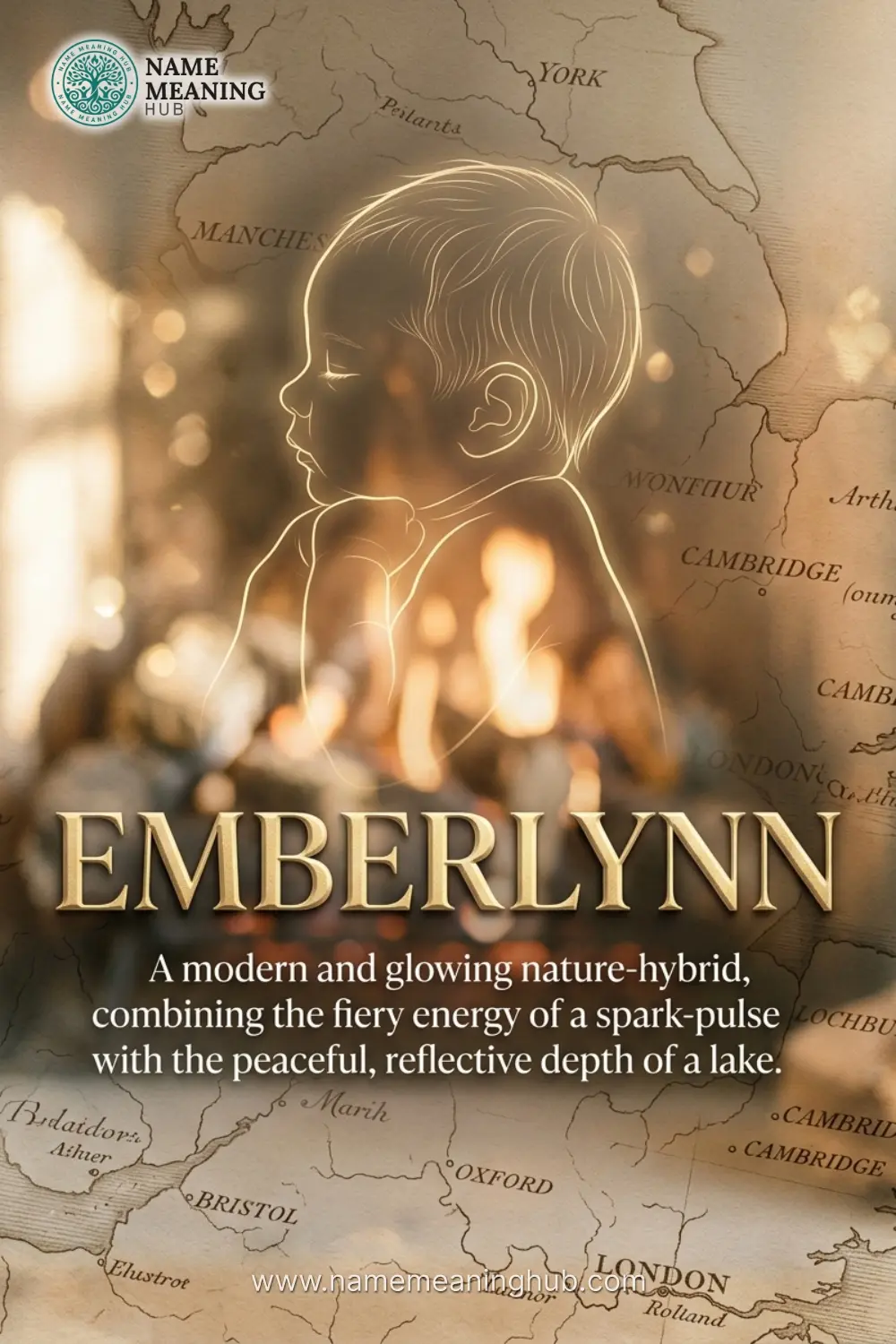 Meaning of the name Emberlynn: A modern and glowing nature-hybrid, combining the fiery energy of a spark-pulse with the peaceful, reflective depth of a lake.