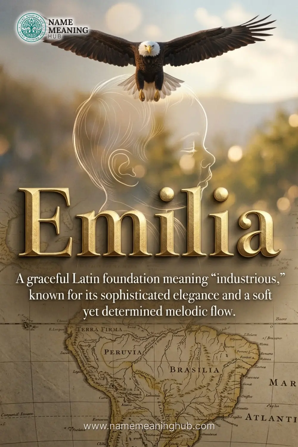Meaning of the name Emilia: A graceful Latin foundation meaning "industrious," known for its sophisticated elegance and a soft yet determined melodic flow.