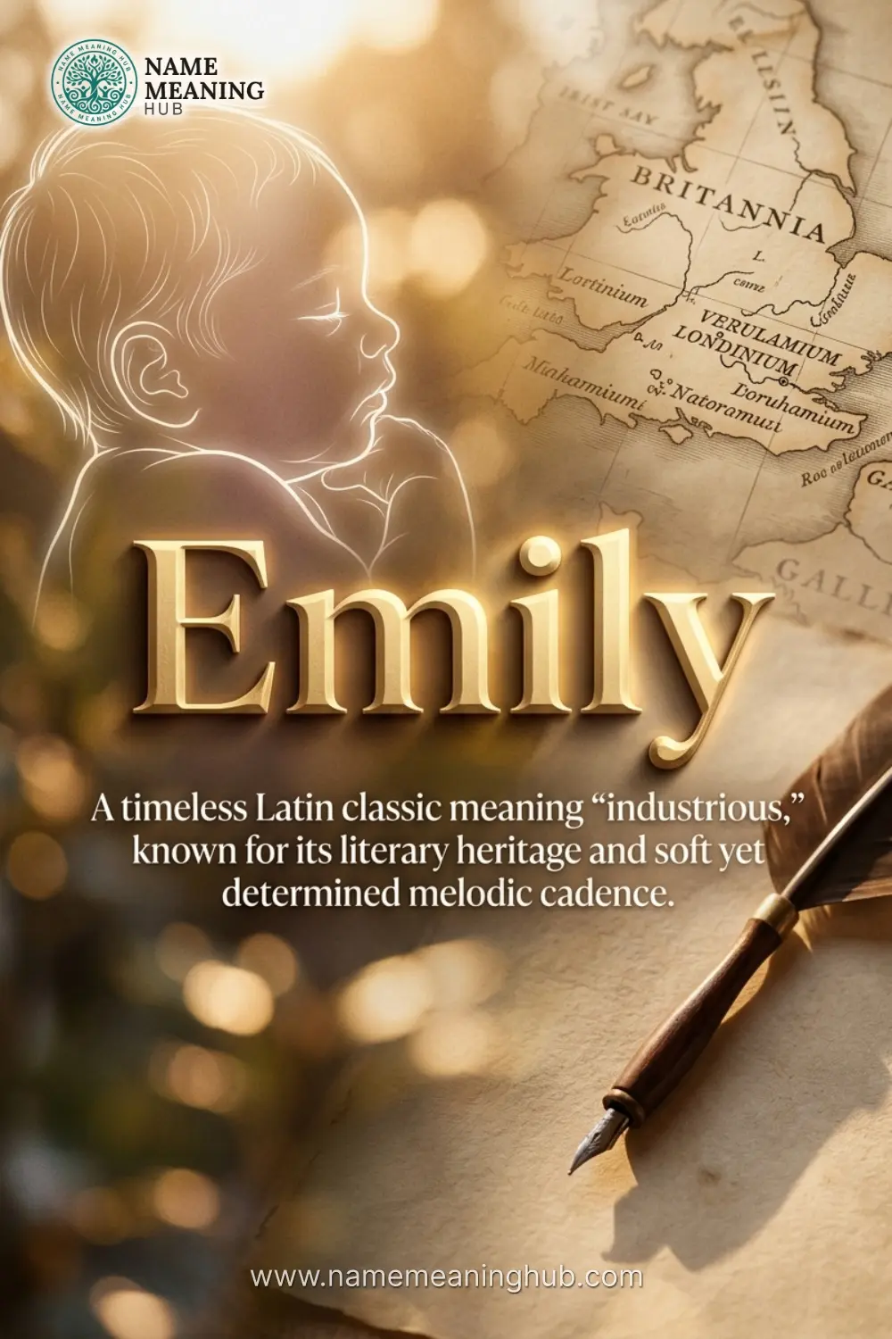 Meaning of the name Emily: A timeless Latin classic meaning "industrious," known for its literary heritage and soft yet determined melodic cadence.