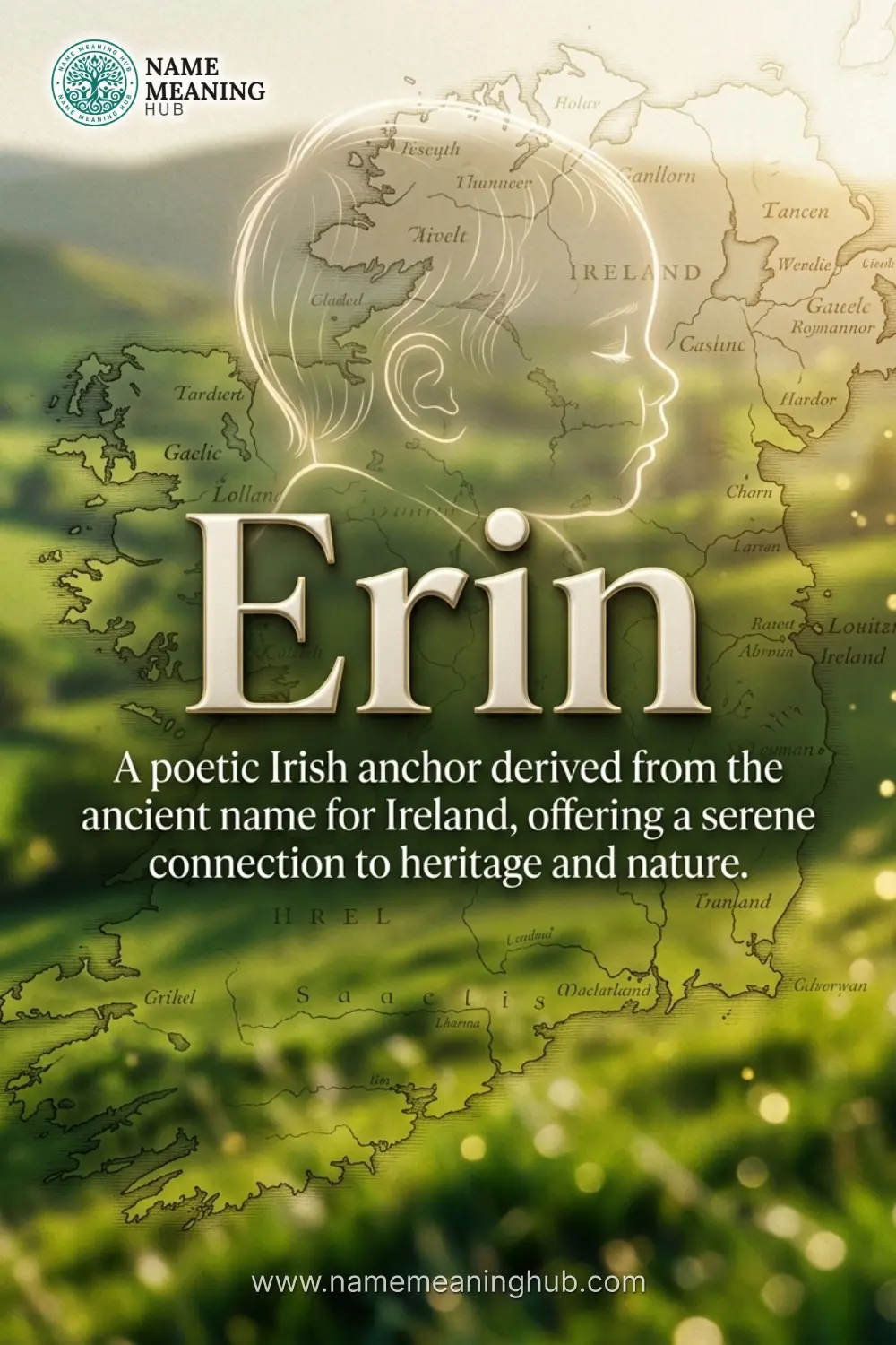 Meaning of the name Erin: A poetic Irish anchor derived from the ancient name for Ireland, offering a serene connection to heritage and nature.