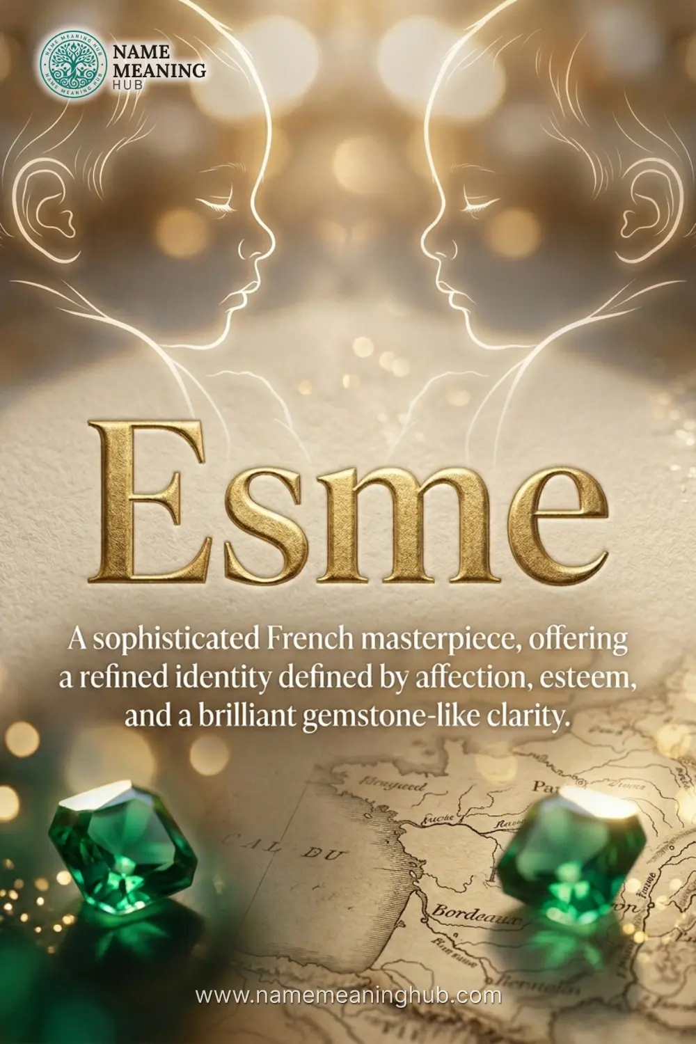 Meaning of the name Esme: A sophisticated French masterpiece, offering a refined identity defined by affection, esteem, and a brilliant gemstone-like clarity.