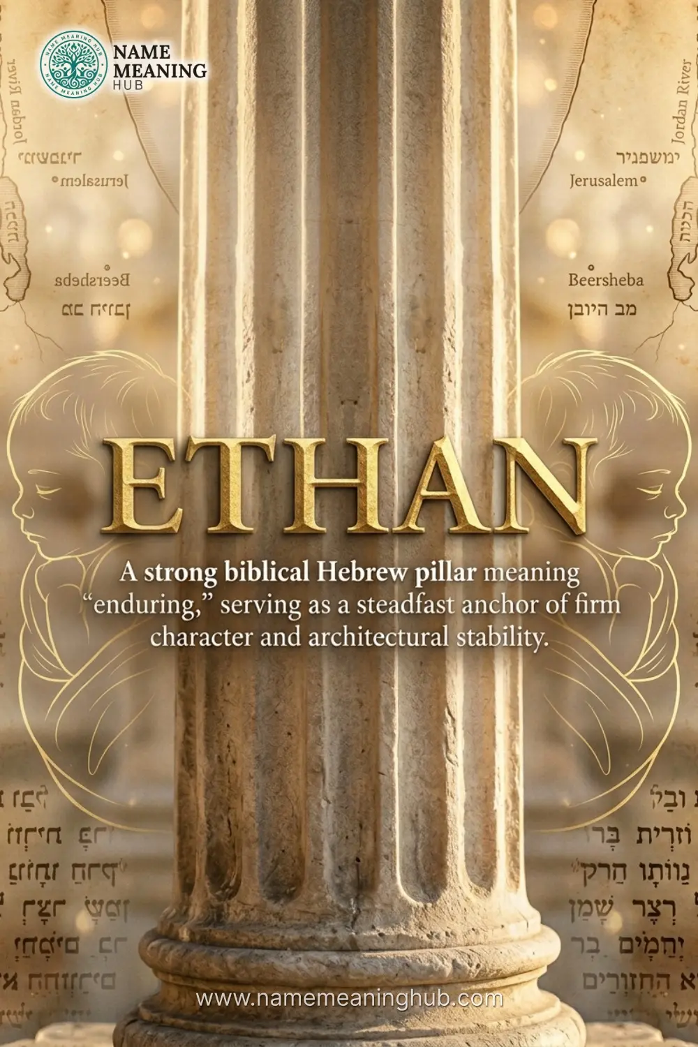 Meaning of the name Ethan: A strong biblical Hebrew pillar meaning "enduring," serving as a steadfast anchor of firm character and architectural stability.