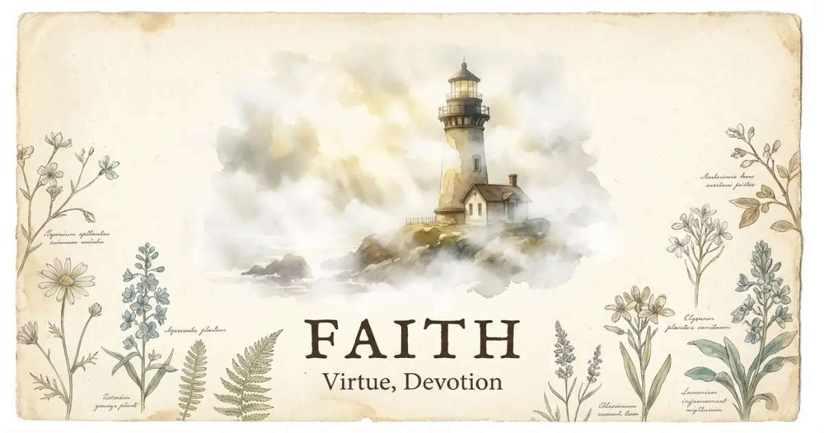 Faith meaning themes: virtue, devotion