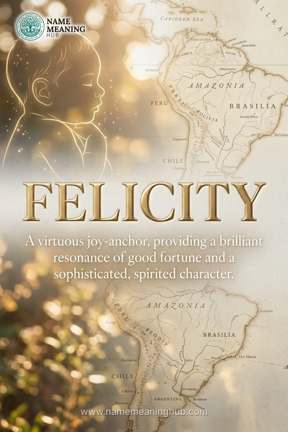 Meaning of the name Felicity: A virtuous joy-anchor, providing a brilliant resonance of good fortune and a sophisticated, spirited character.