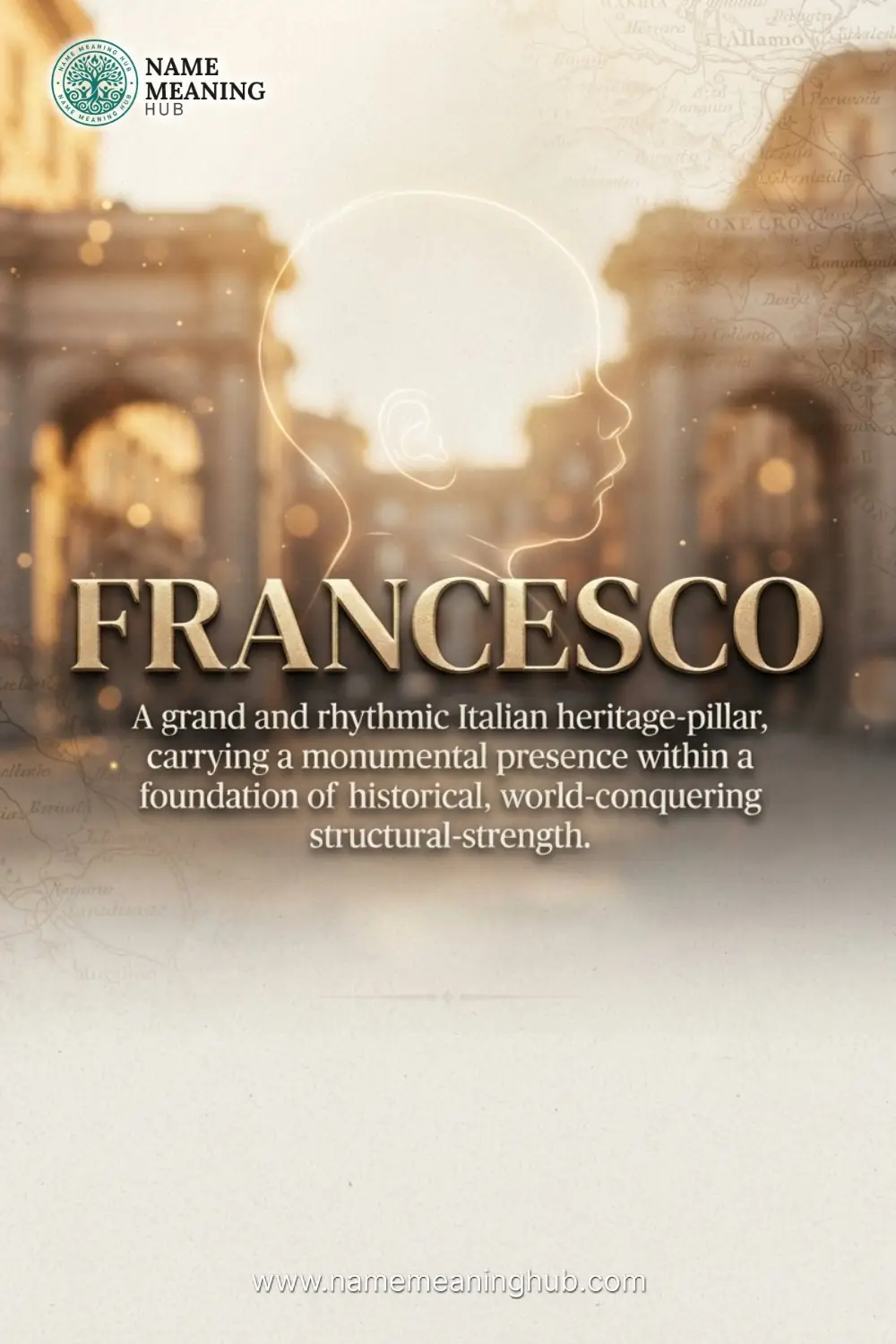 Meaning of the name Francesco: A grand and rhythmic Italian heritage-pillar, carrying a monumental presence within a foundation of historical, world-conquering structural-strength.