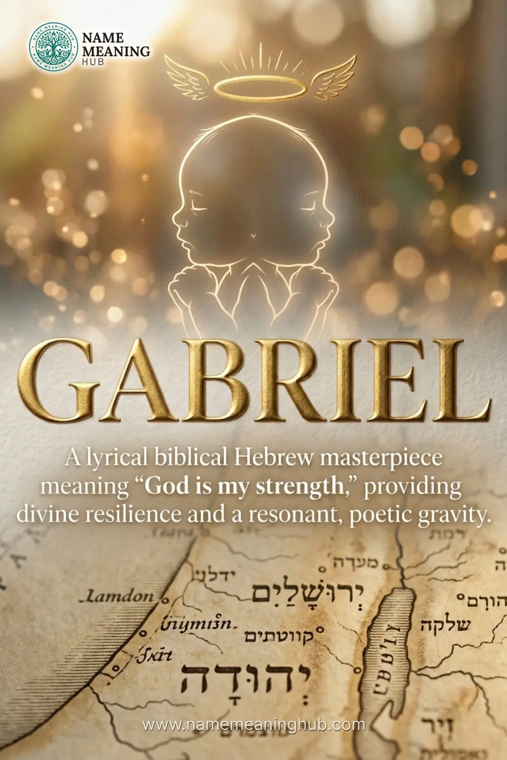 Meaning of the name Gabriel: A lyrical biblical Hebrew masterpiece meaning "God is my strength," providing divine resilience and a resonant, poetic gravity.