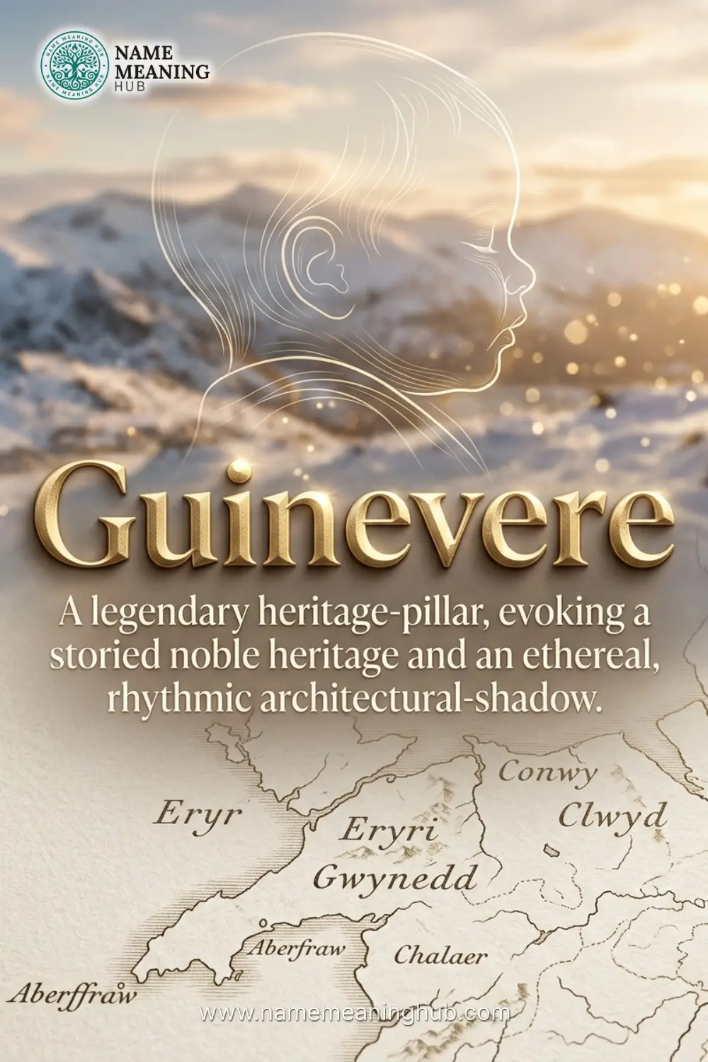Meaning of the name Guinevere: A legendary heritage-pillar, evoking a storied noble heritage and an ethereal, rhythmic architectural-shadow.
