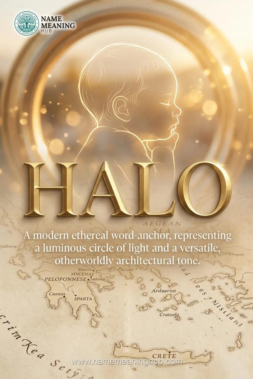 Meaning of the name Halo: A modern ethereal word-anchor, representing a luminous circle of light and a versatile, otherworldly architectural tone.