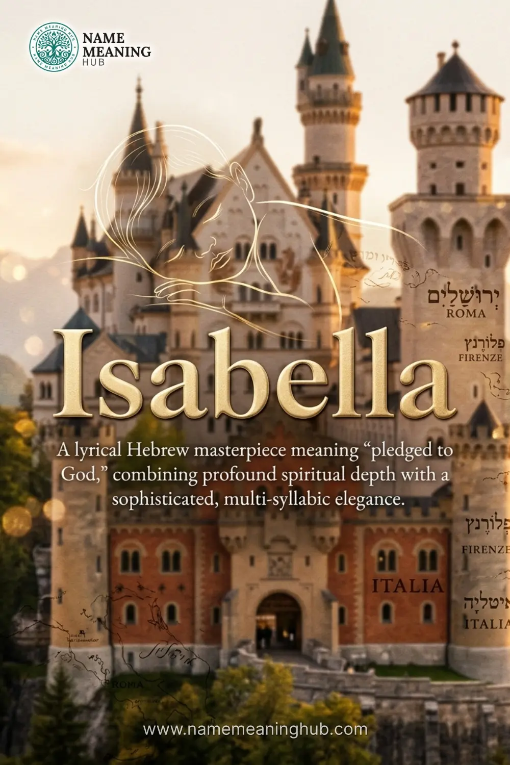 Meaning of the name Isabella: A lyrical Hebrew masterpiece meaning "pledged to God," combining profound spiritual depth with a sophisticated, multi-syllabic elegance.