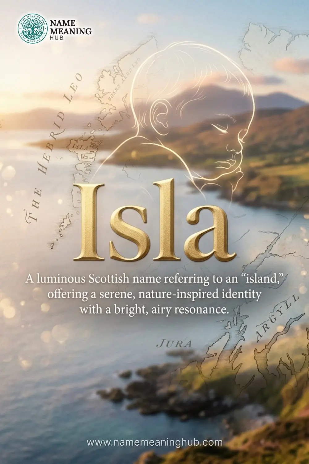Meaning of the name Isla: A luminous Scottish name referring to an "island," offering a serene, nature-inspired identity with a bright, airy resonance.
