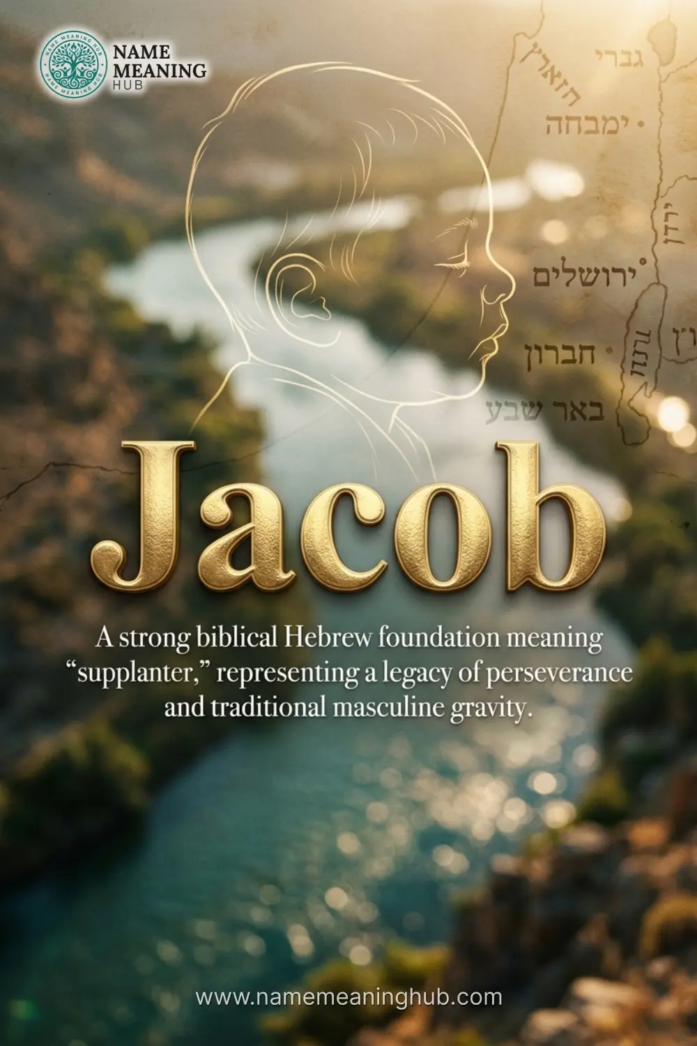 Meaning of the name Jacob: A strong biblical Hebrew foundation meaning "supplanter," representing a legacy of perseverance and traditional masculine gravity.