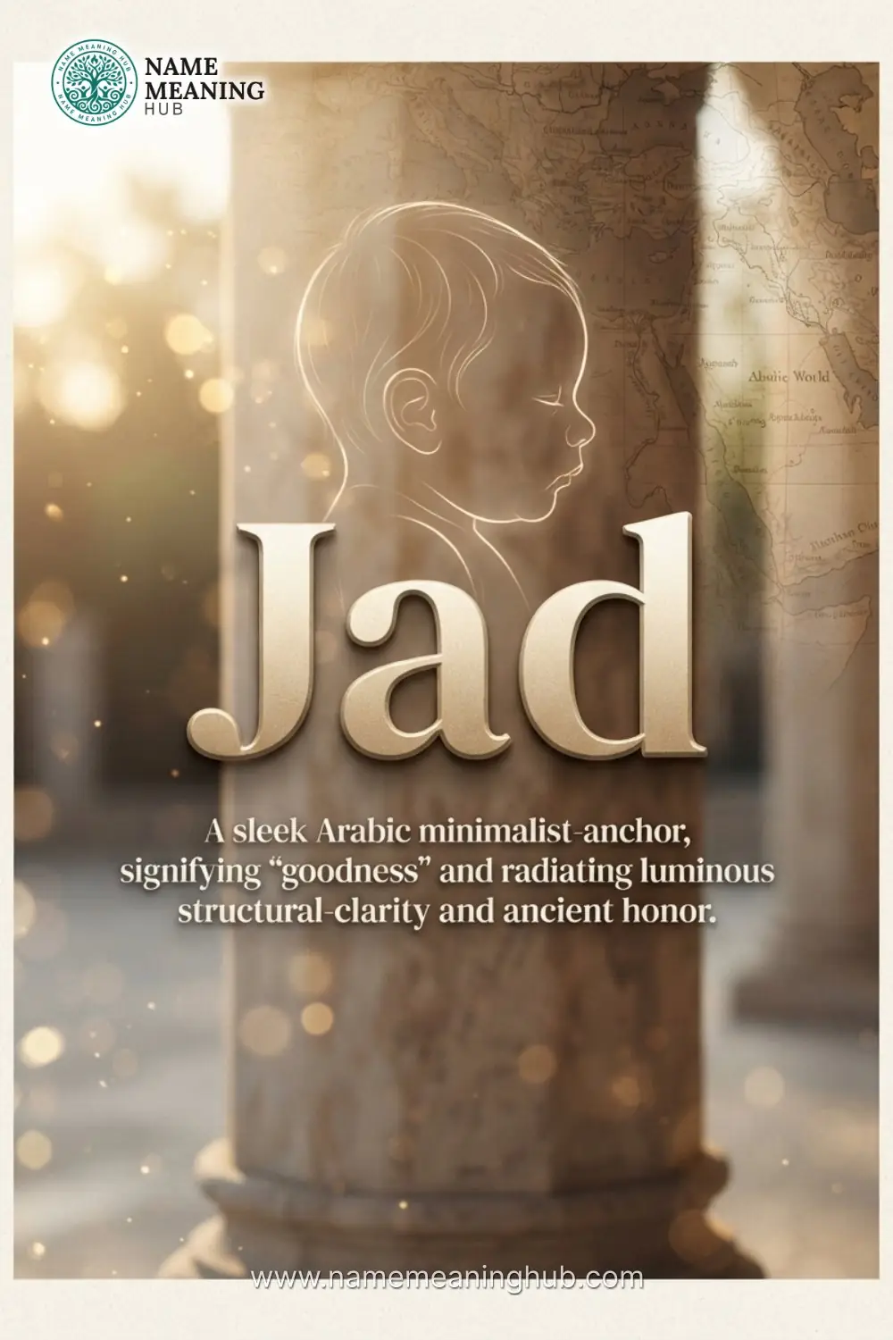 Meaning of the name Jad: A sleek Arabic minimalist-anchor, signifying "goodness" and radiating luminous structural-clarity and ancient honor.
