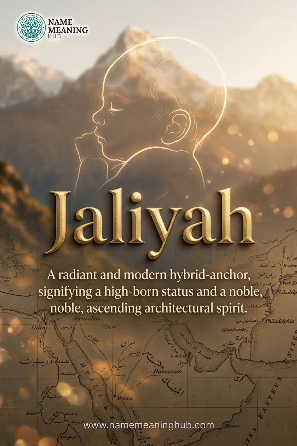Meaning of the name Jaliyah: A radiant and modern hybrid-anchor, signifying a high-born status and a noble, ascending architectural spirit.