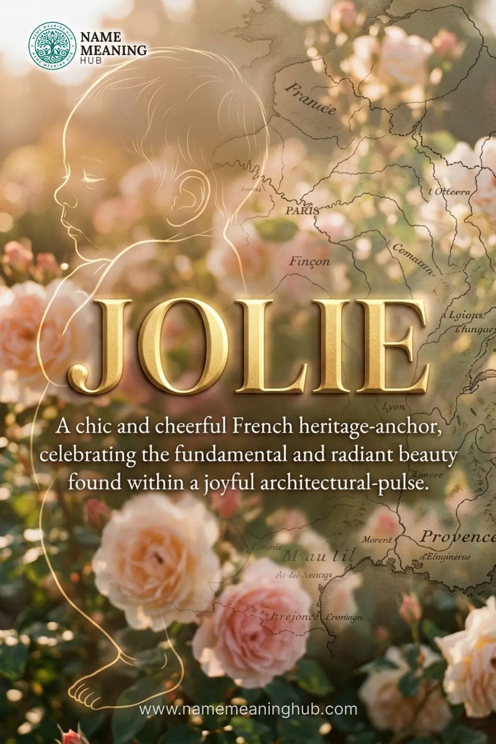Meaning of the name Jolie: A chic and cheerful French heritage-anchor, celebrating the fundamental and radiant beauty found within a joyful architectural-pulse.
